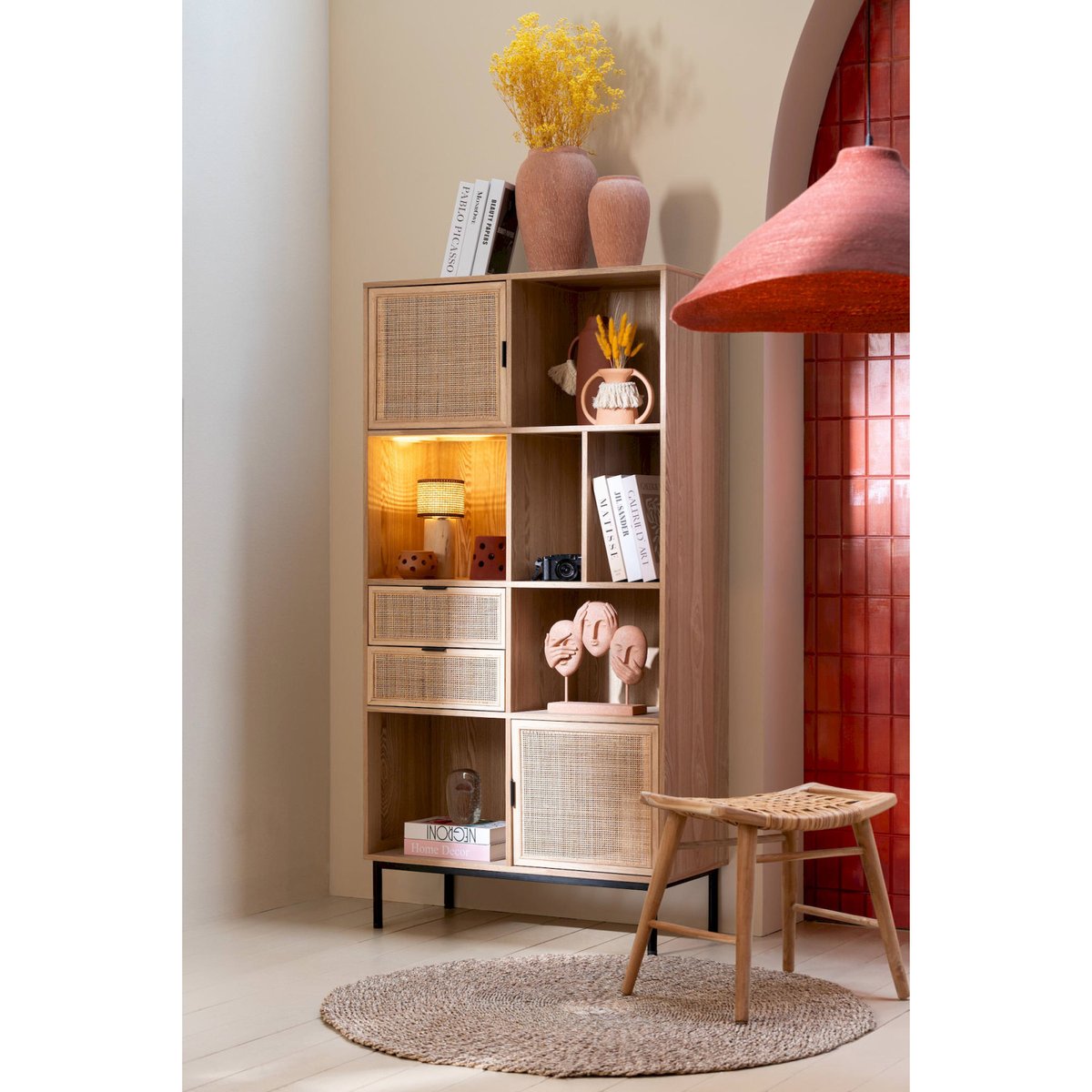 Armoire en bois et métal style contemporain bois naturel et métal noir, RECOLLECTION