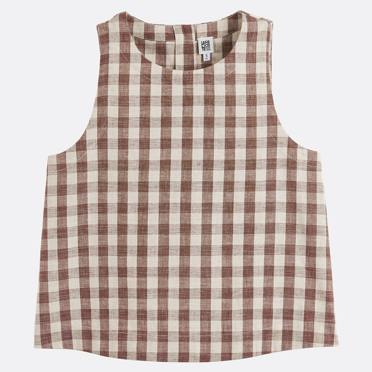 Top sans manches imprimé vichy en coton et lin vichy marron, LA REDOUTE COLLECTIONS