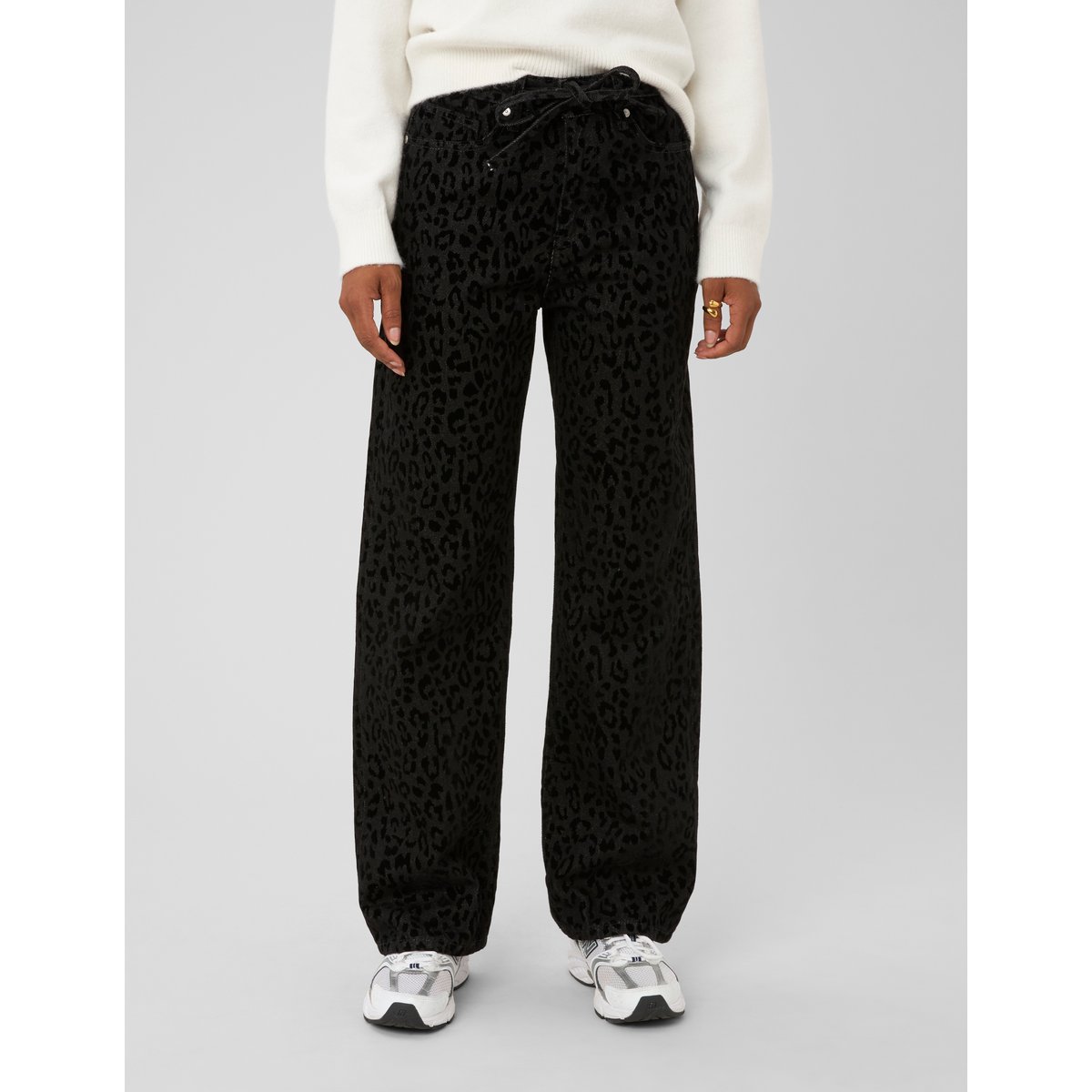 Pantalon imprimé coupe droite noir, BZB