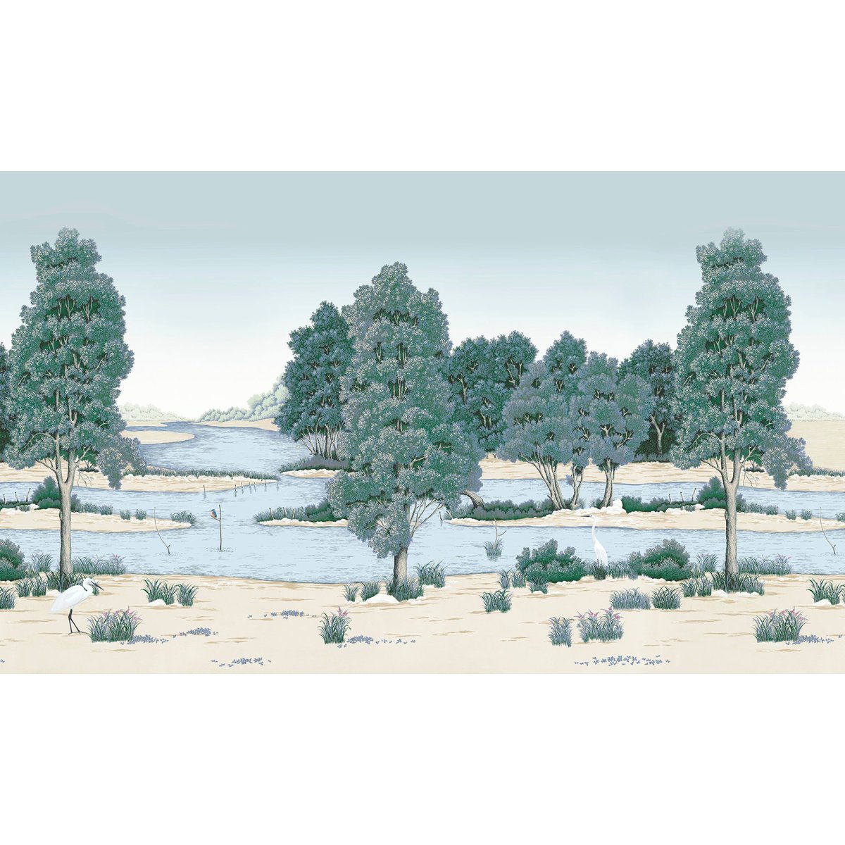 Papier peint panoramique Loire éphémère - Collection Signature Lé Papiers de Ninon vert, LE PAPIERS DE NINON