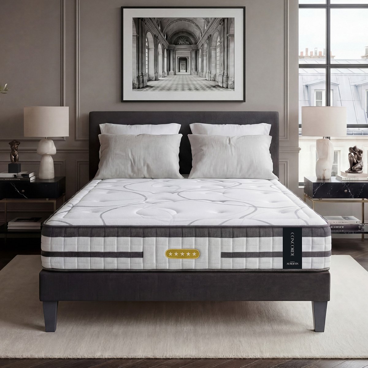 Matelas Ressorts ensachés CONCORDE - 26 cm d'épaisseur - Accueil équilibré, soutien ferme blanc, MAISON AUBERTIN