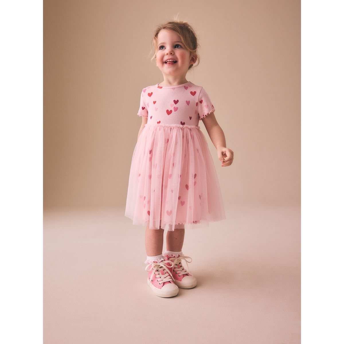 Robe avec jupe en tulle rose motif cœurs, NEXT