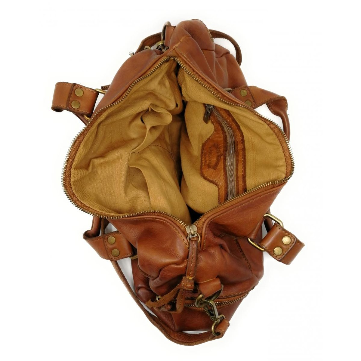Sac à main en cuir délavé italien MISS EUGENIE camel, OH MY BAG