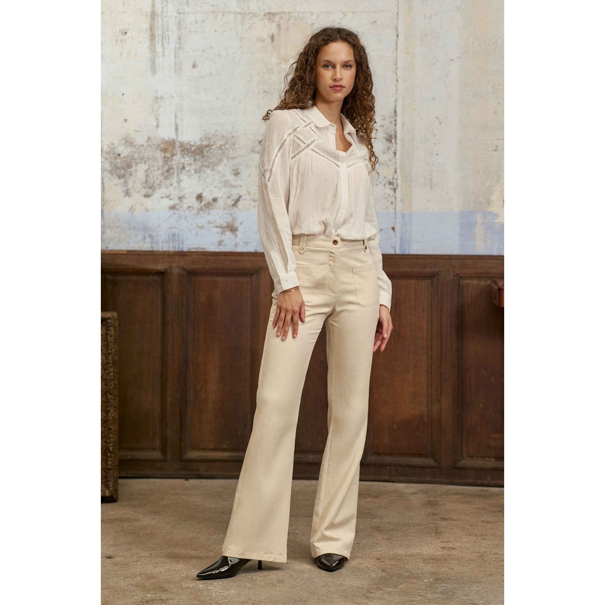Pantalon flare uni PHINA 13-beige clair, LA PETITE ETOILE