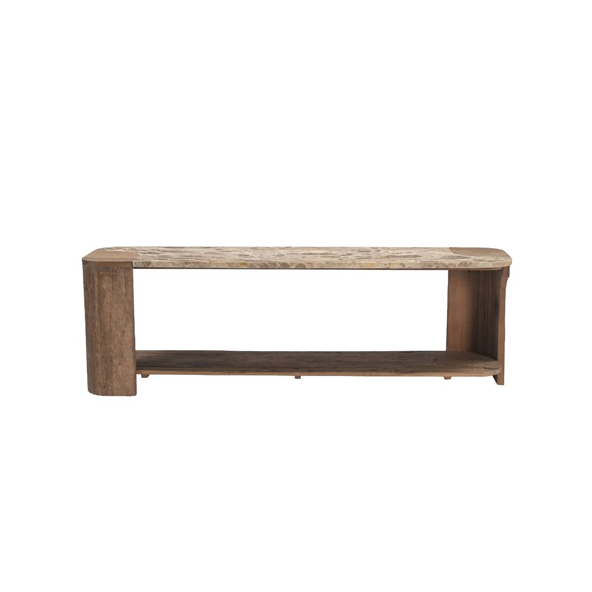 Meuble TV en bois recyclé et en marbre CAPUCINE bois foncé, MADE IN MEUBLES