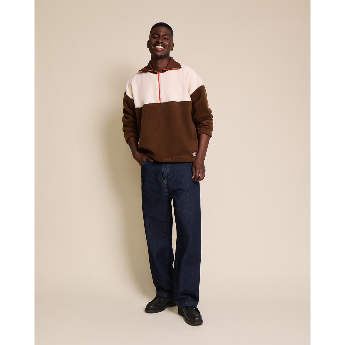 Sweat bicolore en polaire recyclée, POLAIRE ZIPPÉE marron - chocolat/crème, EMOI EMOI