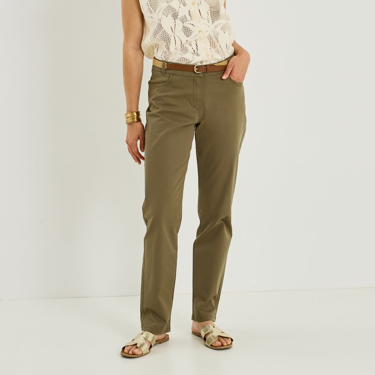 Pantalon chino avec ceinture vert kaki, GRAIN DE MALICE