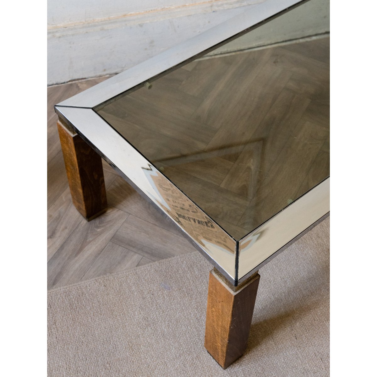 Table basse en métal et en verre Donna N°1016 - Bon état transparent, DEBONGOUT
