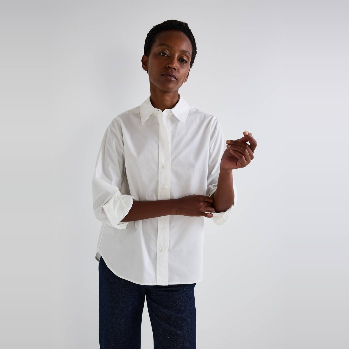 Chemise manches longues unie en coton BIO GOTS blanc, MONOPRIX