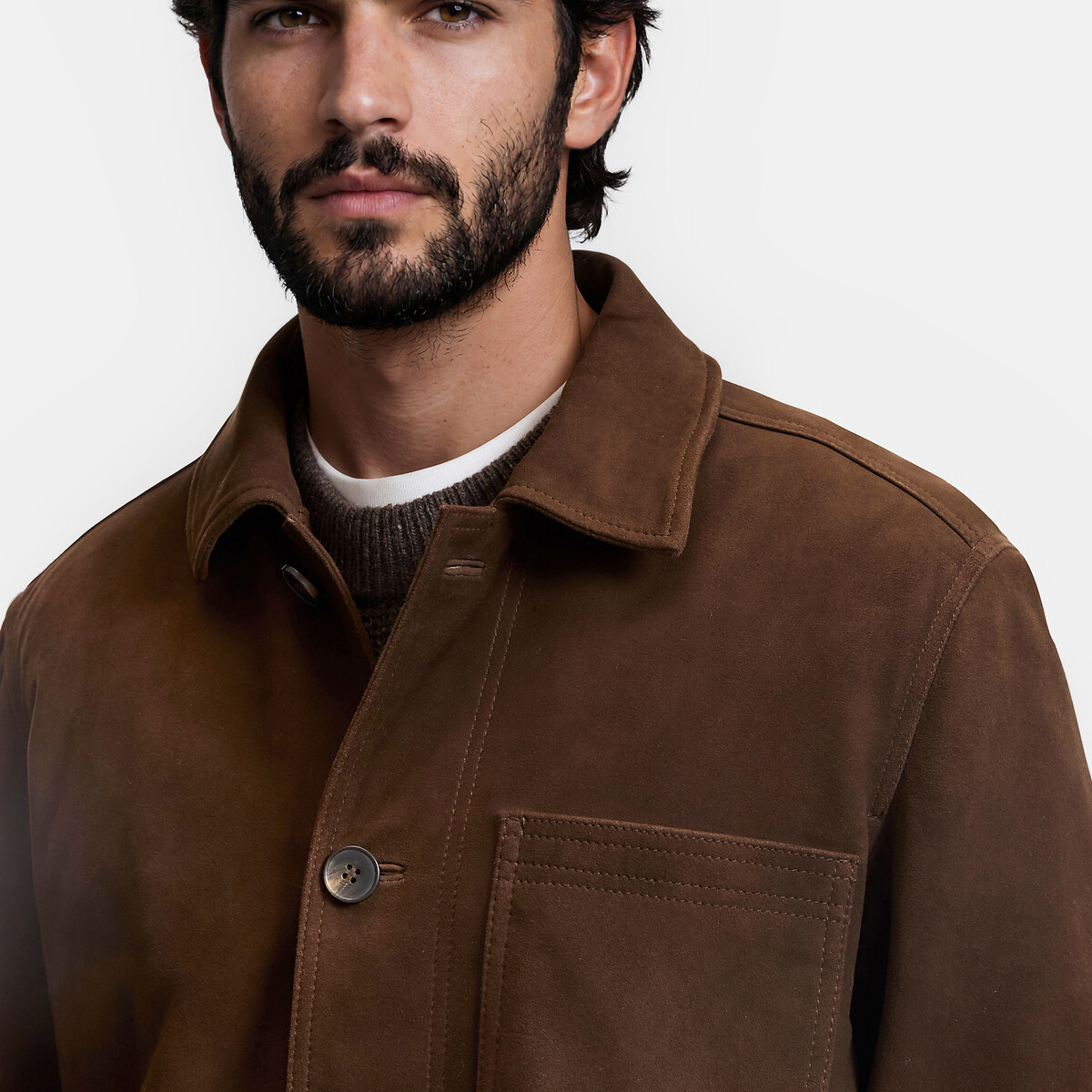 Veste workwear en cuir, mi-saison marron, LA REDOUTE COLLECTIONS
