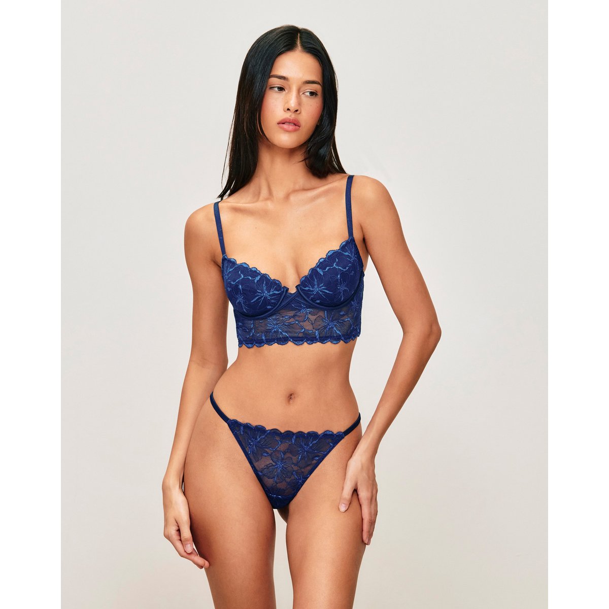 Soutien-gorge bustier corbeille en dentelle florale SOHANIZ bleu marine, UNDIZ