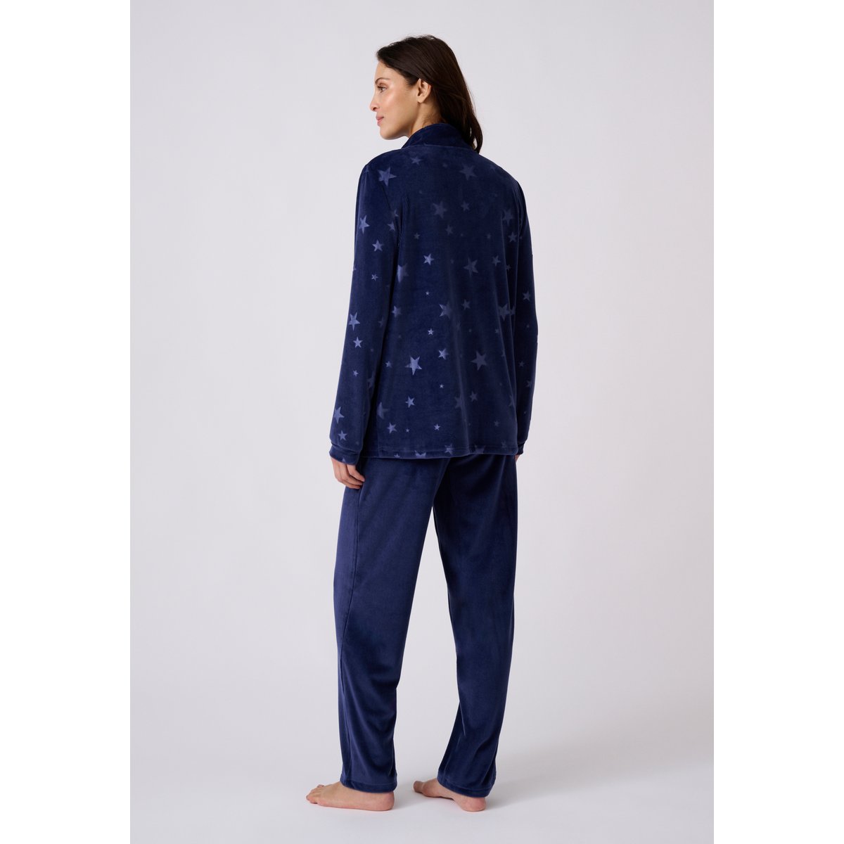 Pyjama Thermolactyl en velours côtelé et embossé bleu nuit, DAMART