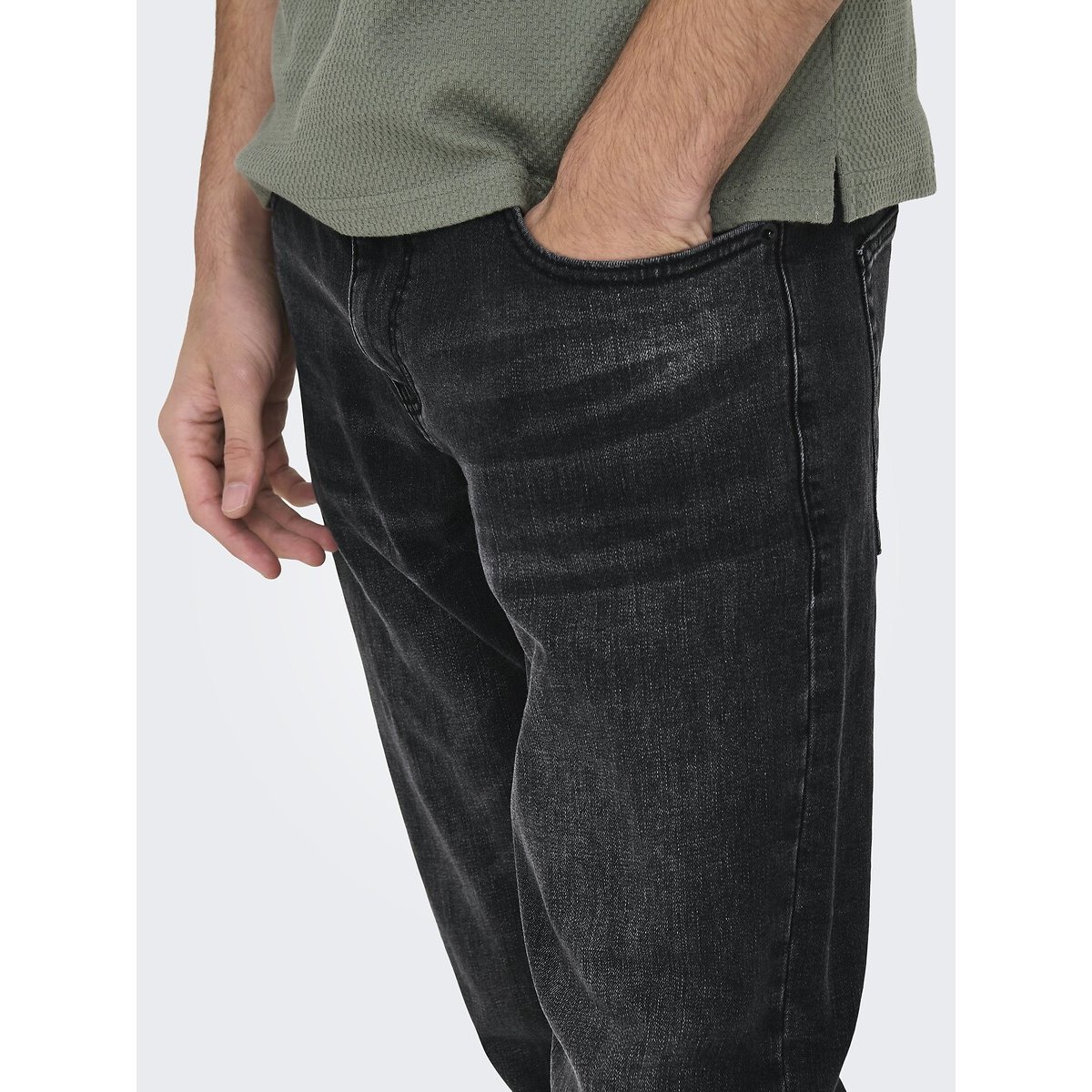 Jean droit Sweft noir délavé, ONLY & SONS