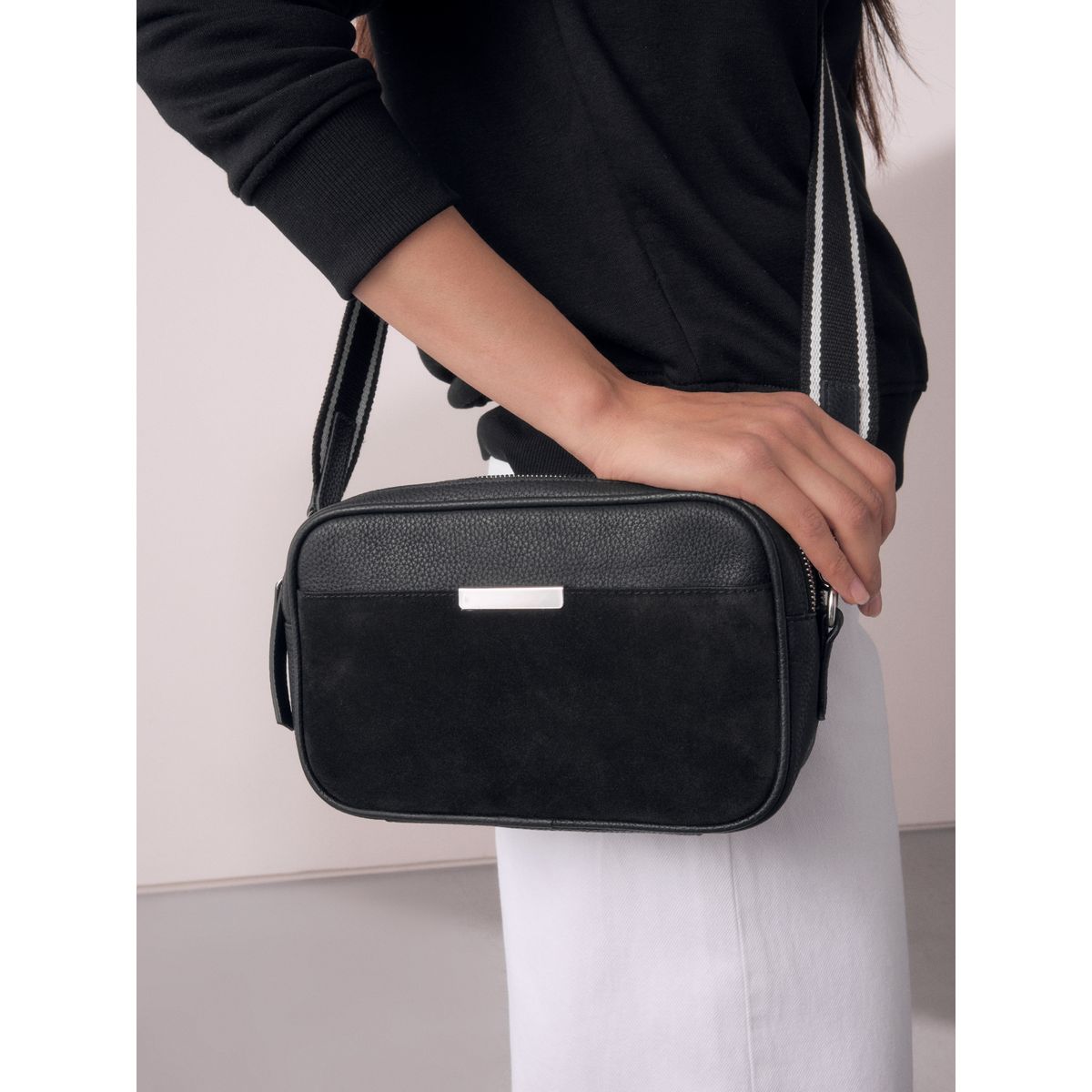 Sacoche pour appareil photo en cuir noir, NEXT