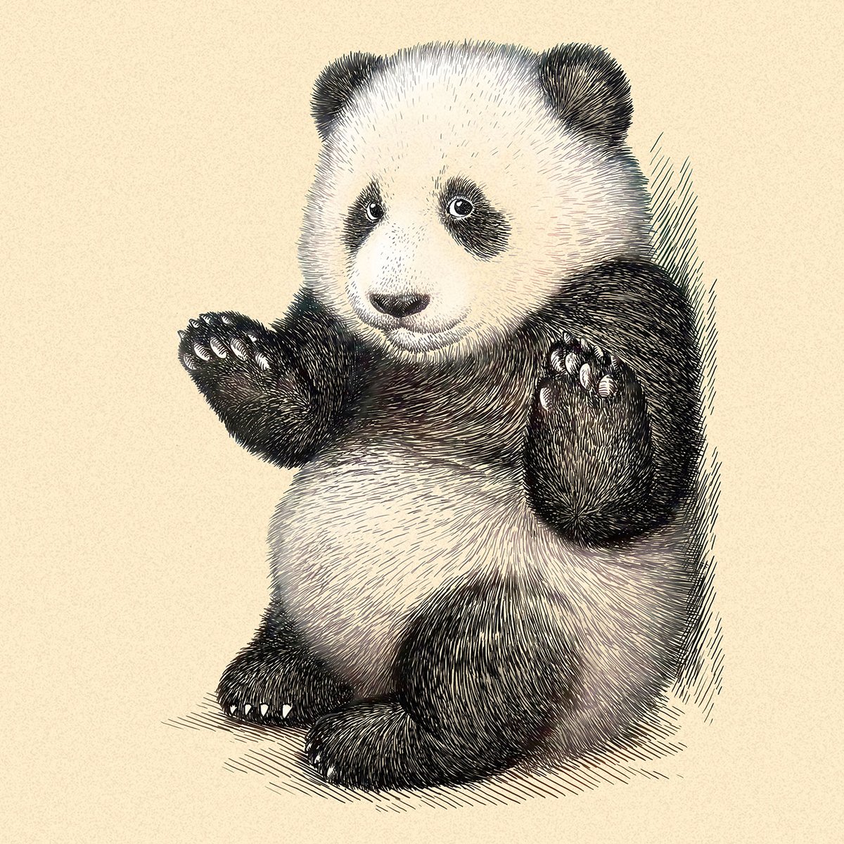 Tableau enfant Affiche illustration vintage panda toile imprimée, HEXOA