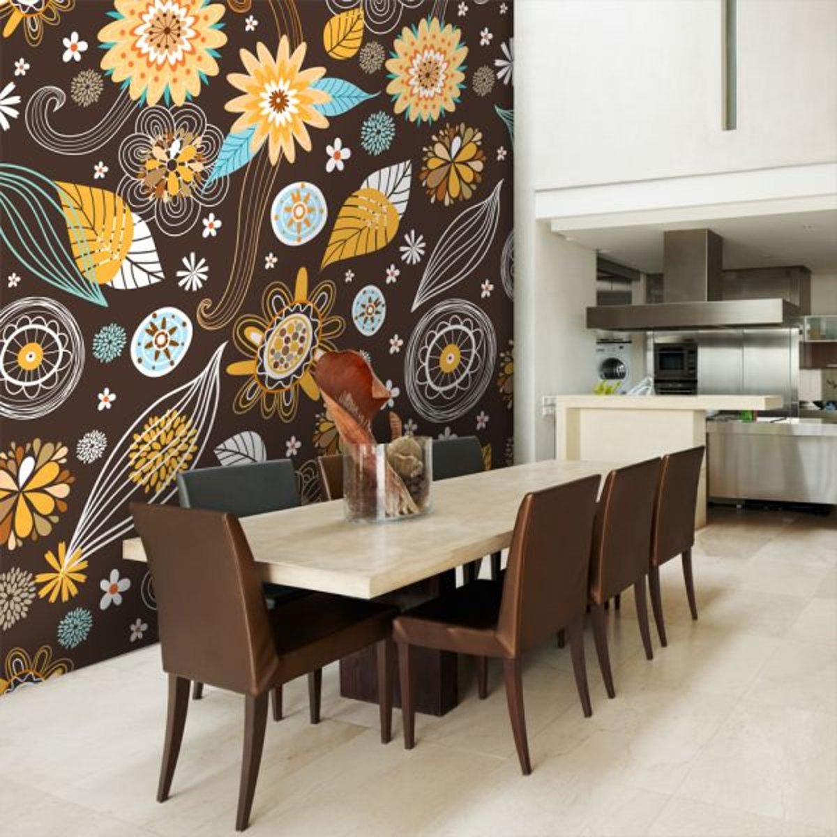 Papier peint intissé panoramique Fleurs transparentes multicouleur, EDEN