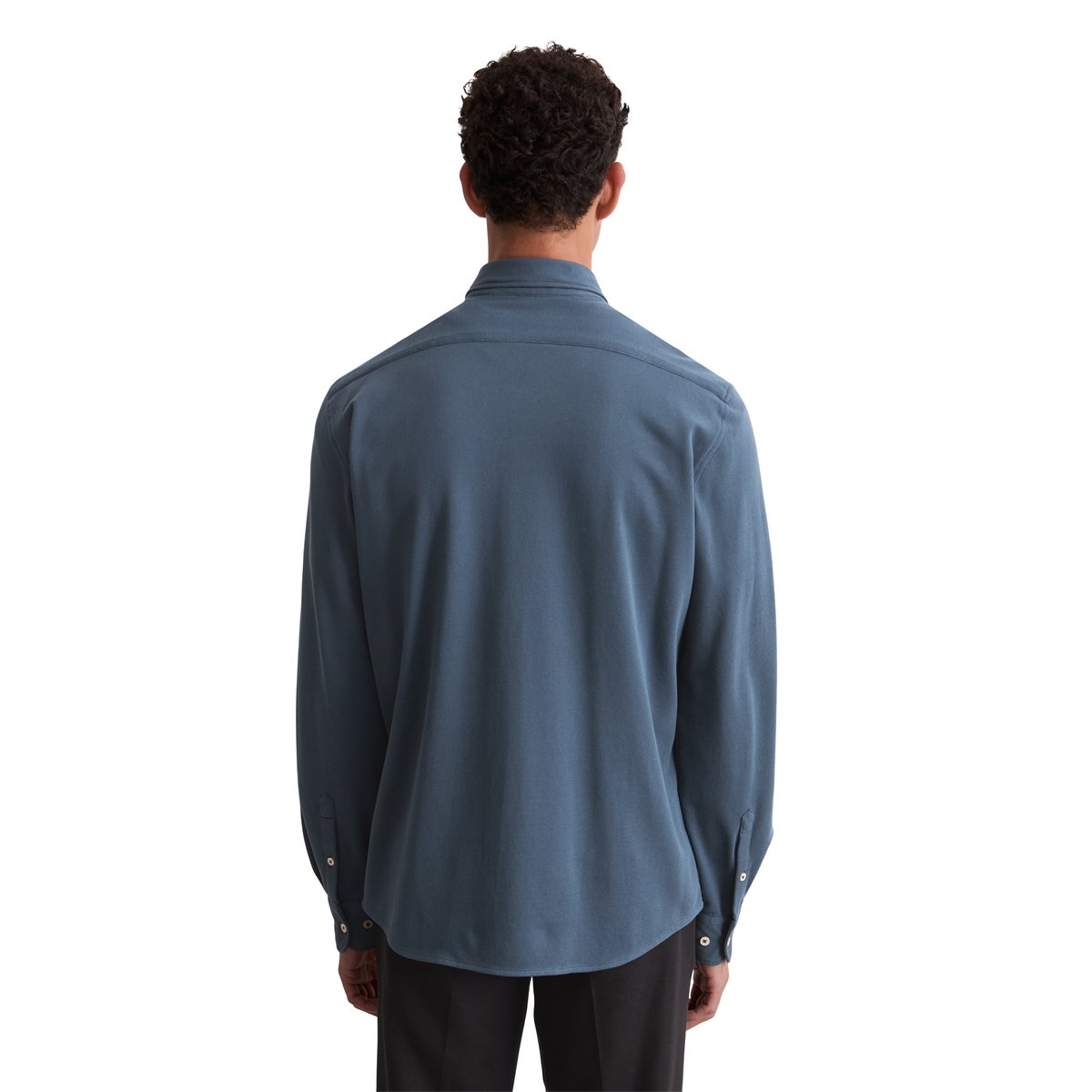 Chemise shaped en piqué de coton bio bleu foncé, MARC O'POLO