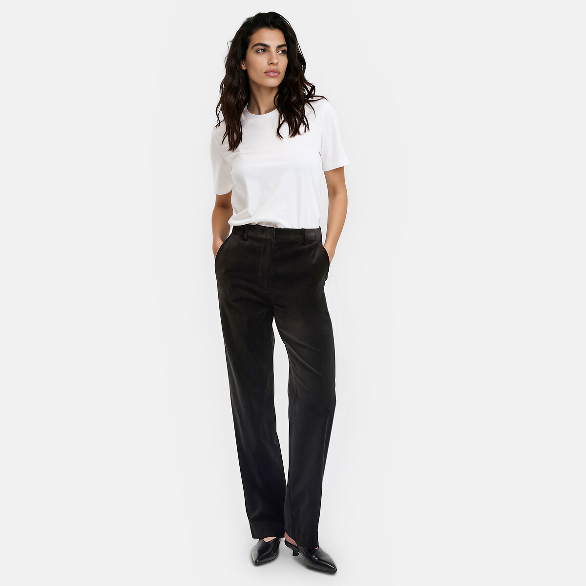 Pantalon droit, en velours lisse noir, LA REDOUTE COLLECTIONS