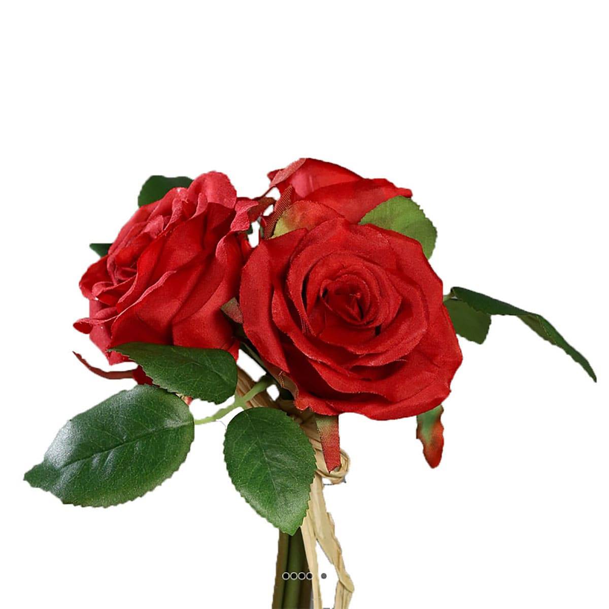 Adorable petit bouquet de fausses roses 3 têt rouge, ARTIFICIELLES
