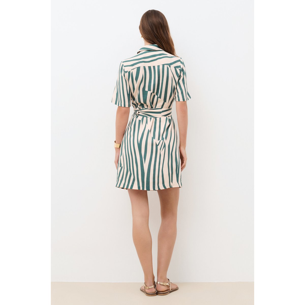 Robe droite col chemise RLEONA vert turquoise, CAROLL