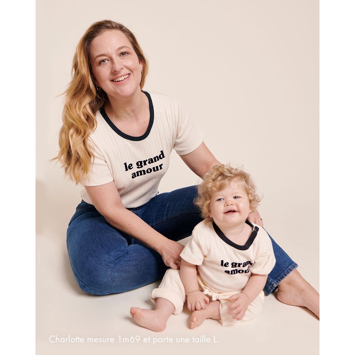 T-shirt imprimé velours en coton bio, LE GRAND AMOUR blanc - crème, EMOI EMOI