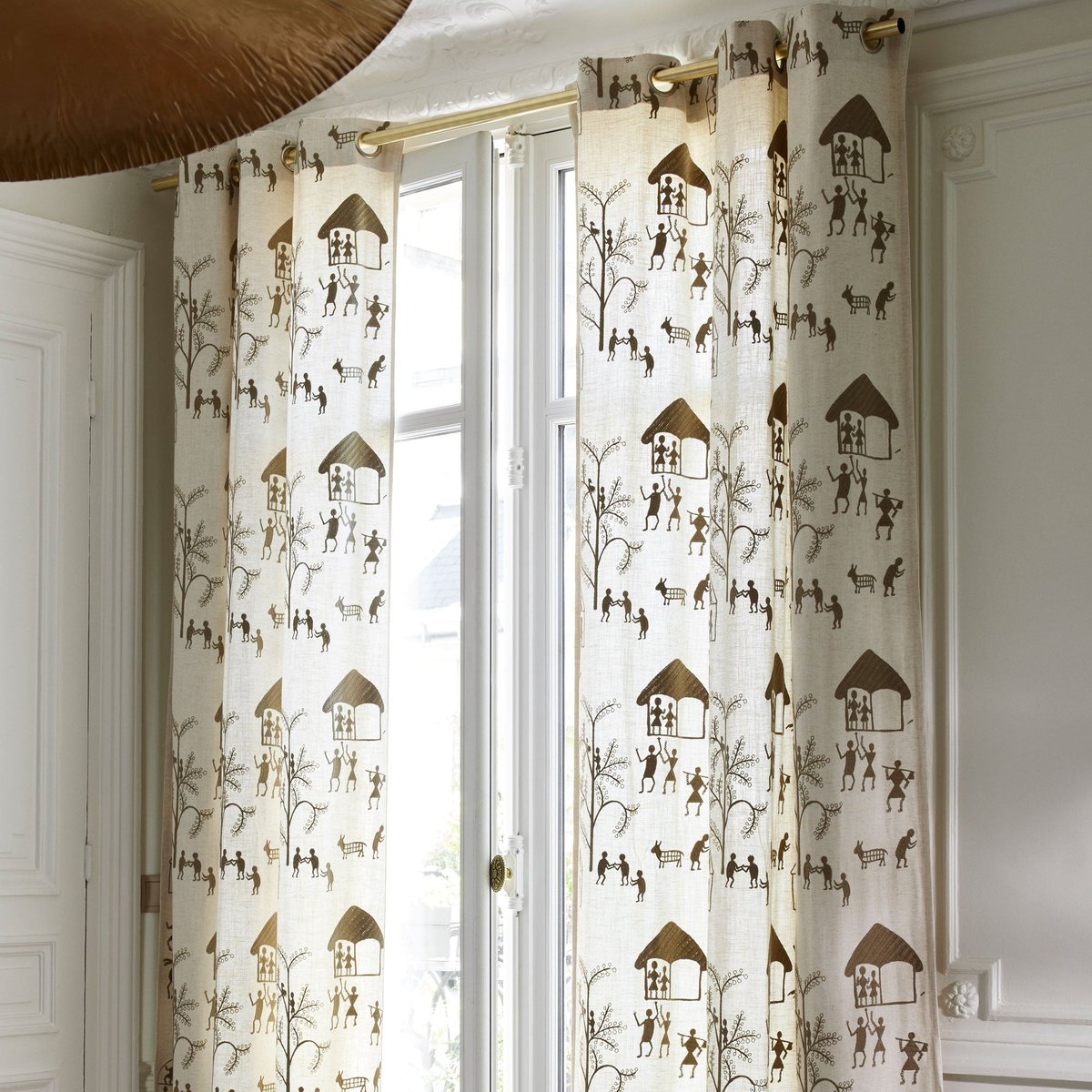 rideau à oeillets en Viscose lin rebrodé KANOUR naturel et beige, MADURA