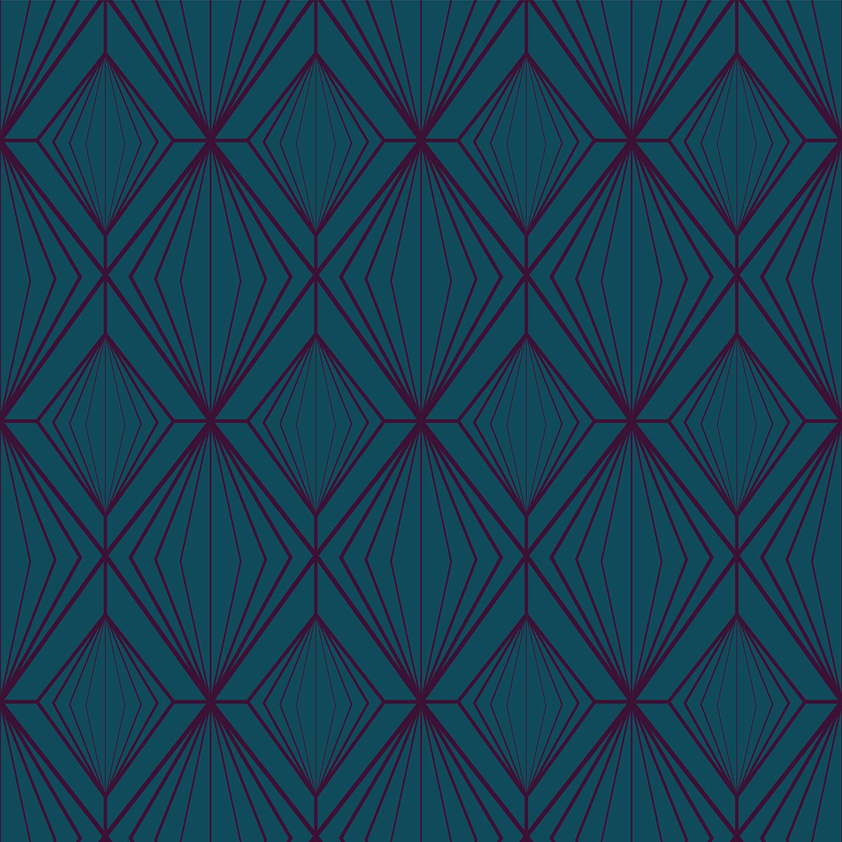 Papier peint art déco losange bleu turquoise intissé, HEXOA