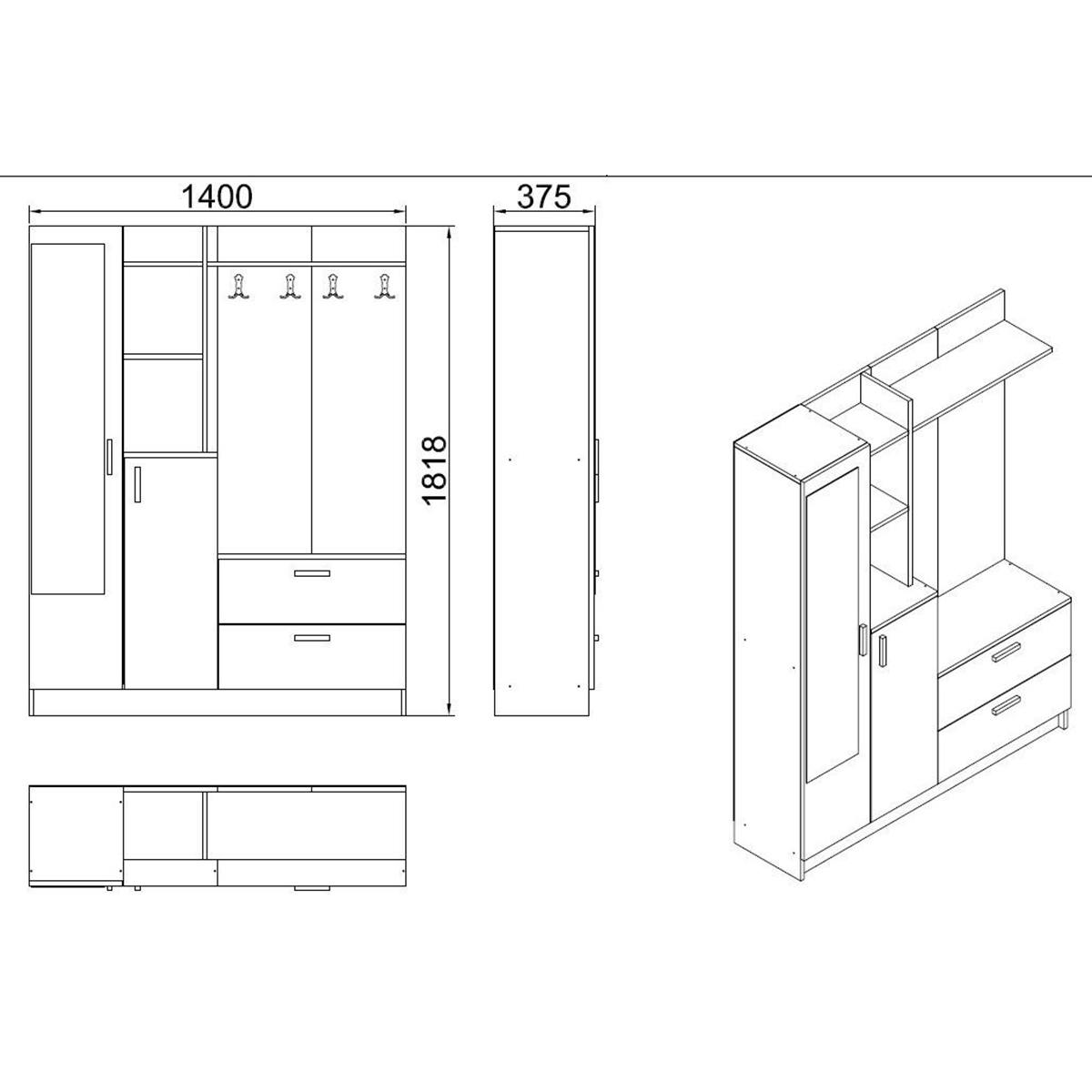 Vestiaire d'entrée 4 portes avec miroir JENA blanc, PIER IMPORT