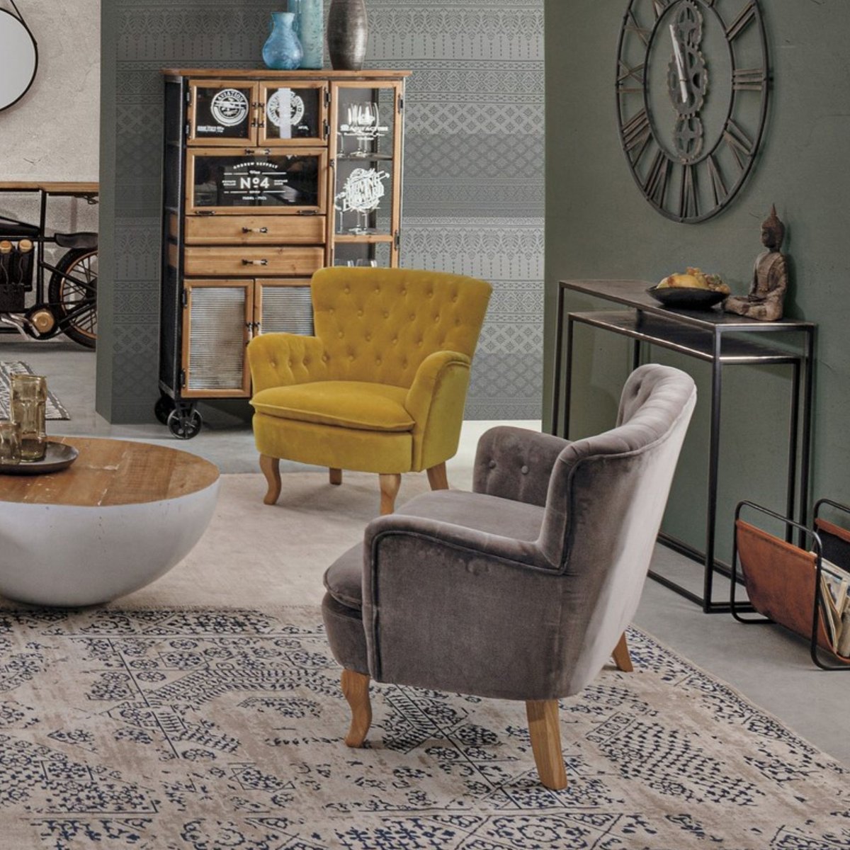 Fauteuil en tissu et bois - SHERLOCK moutarde, HELLIN, DEPUIS 1862