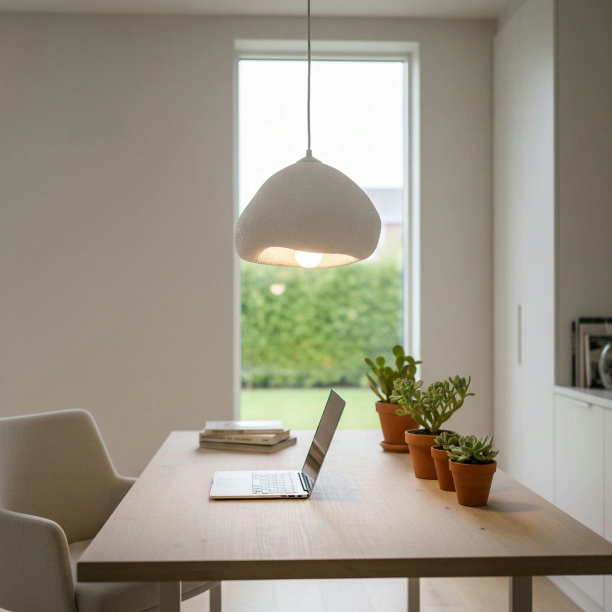 Suspension blanche design organique 1 abat-jour 32 cm NOXIS blanc, PIER IMPORT