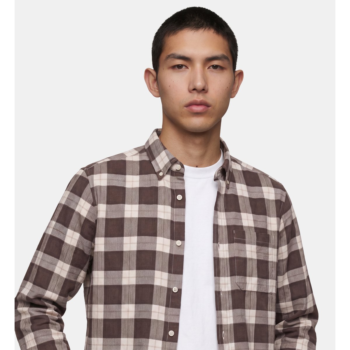 Chemise tisharo 2 manches longues marron et écru, GALERIES LAFAYETTE
