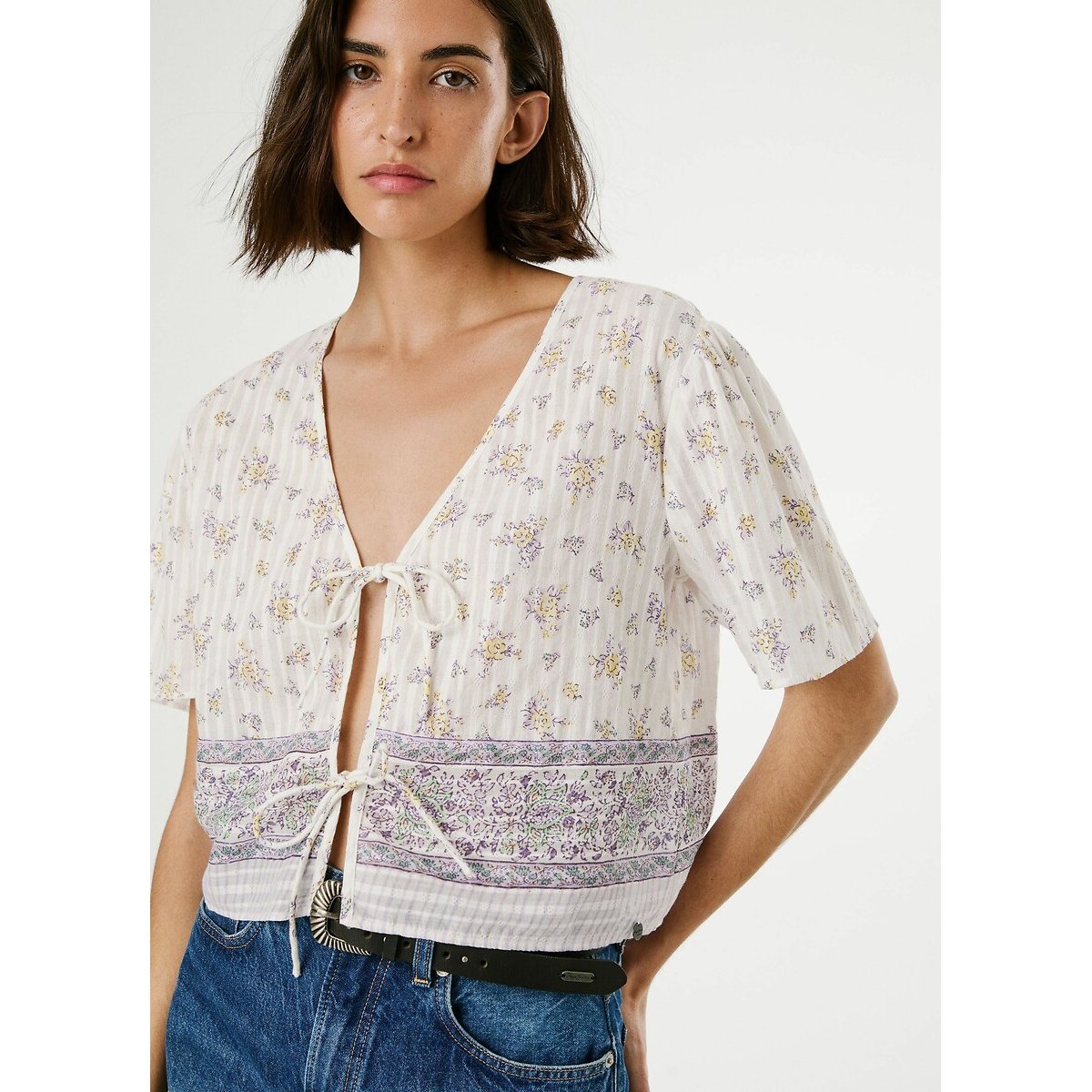 Short Sleeve Tie Blouse floral print, PEPE JEANS
