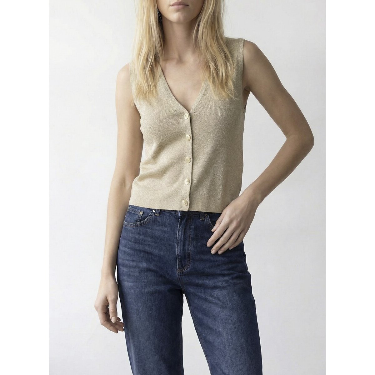 Vila Chaleco con cuello de pico - beige