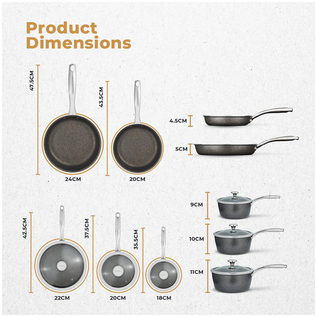 5-Piece Cerastone Pro Cookware Set graphite, TOWER