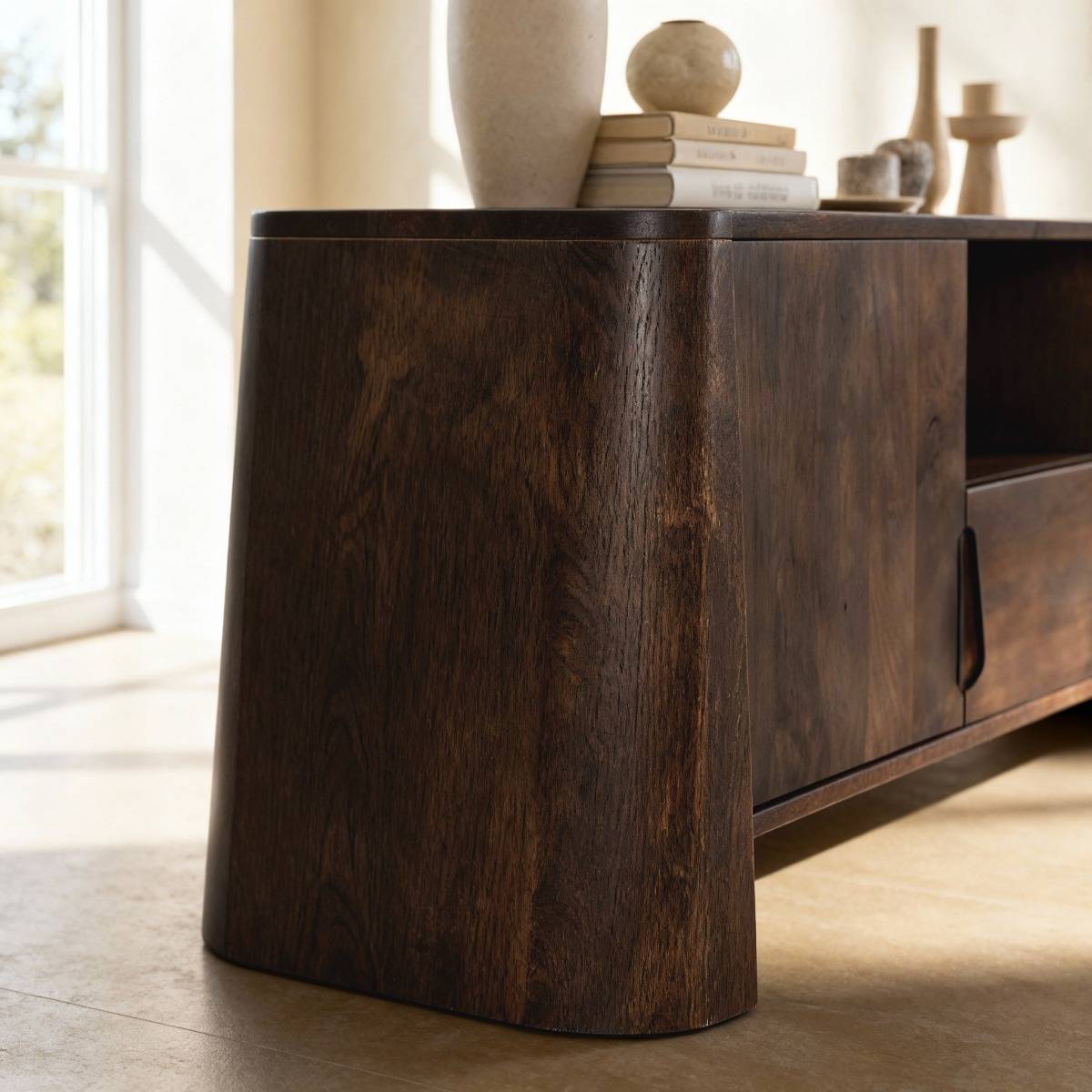 Meuble TV en bois de manguier LIRIEL bois foncé, MADE IN MEUBLES 