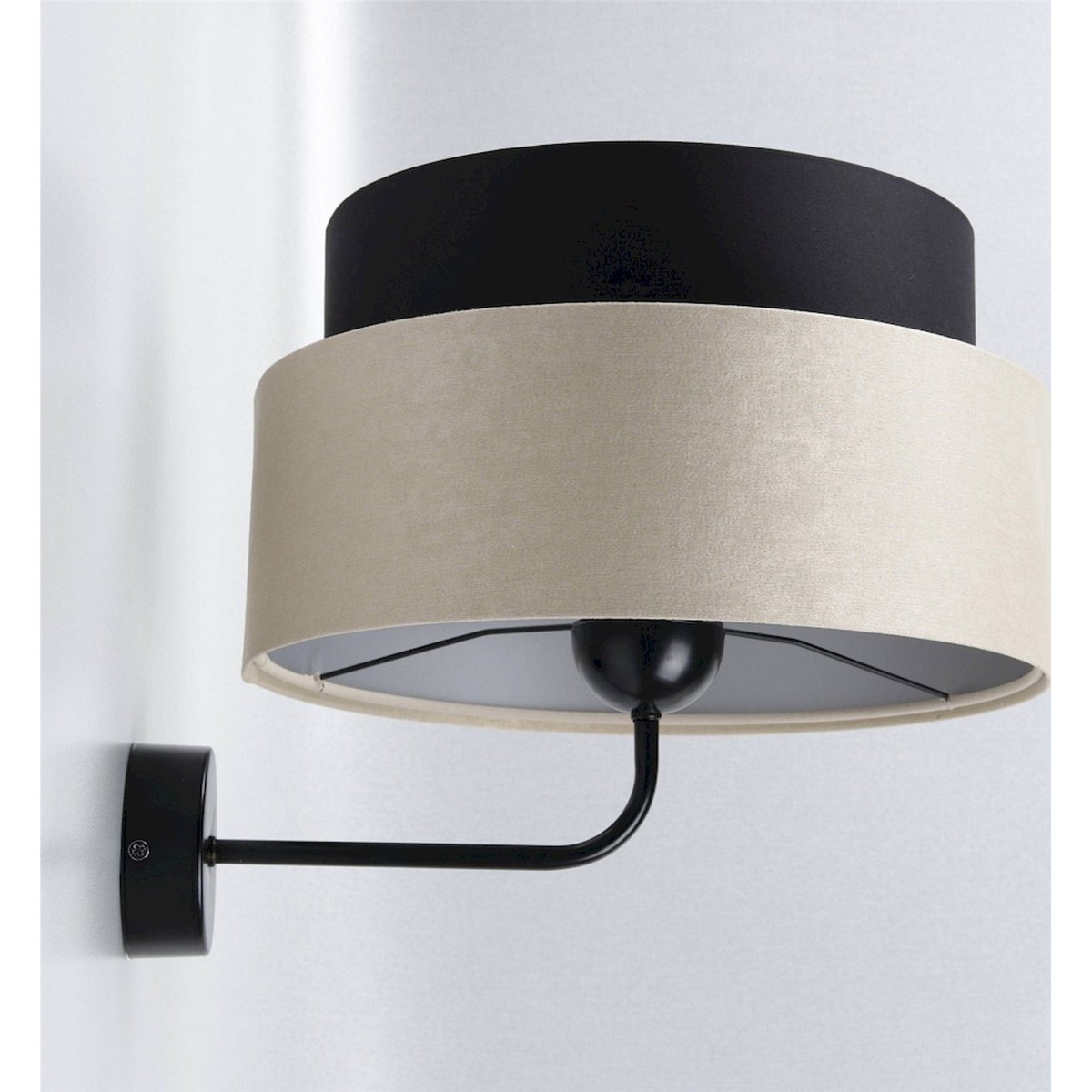 Applique murale ronde en tissu, DUO ELLEGANT noir satiné et beige brillant, BPS KONCEPT
