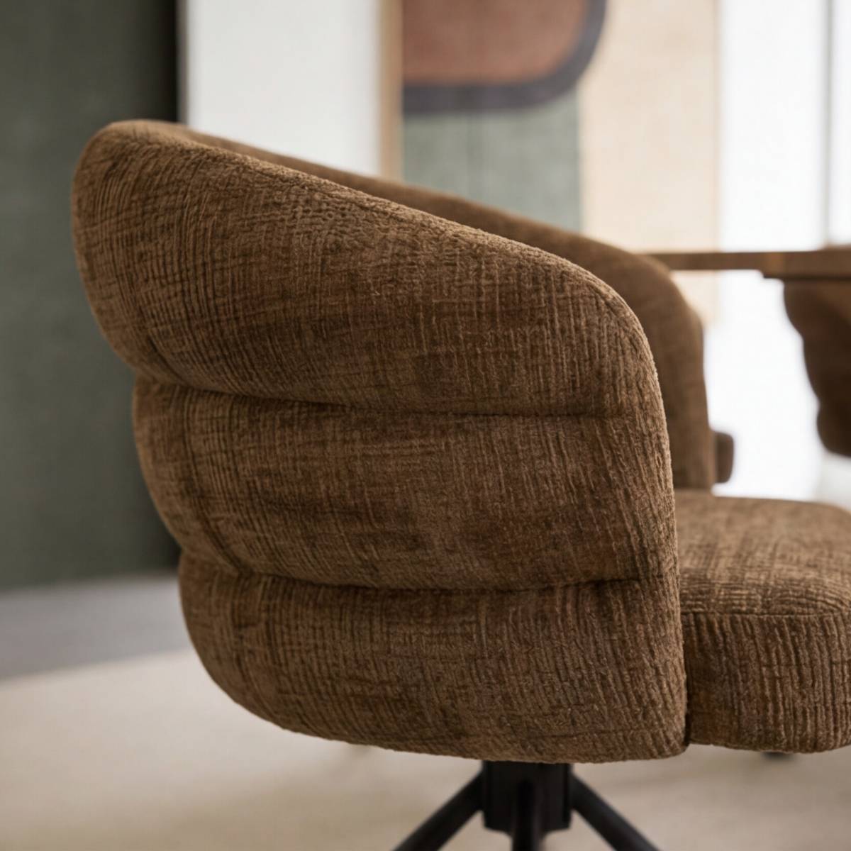 Lot de 2 chaises en tissu FLORINE marron, MADE IN MEUBLES