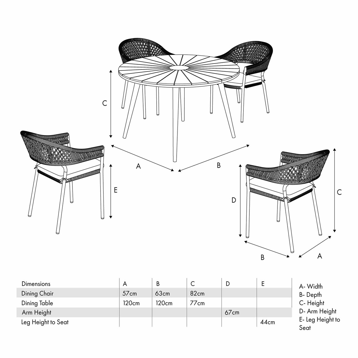 Bazel Outdoor 4 Seater Dining Set black/natural, SO'HOME