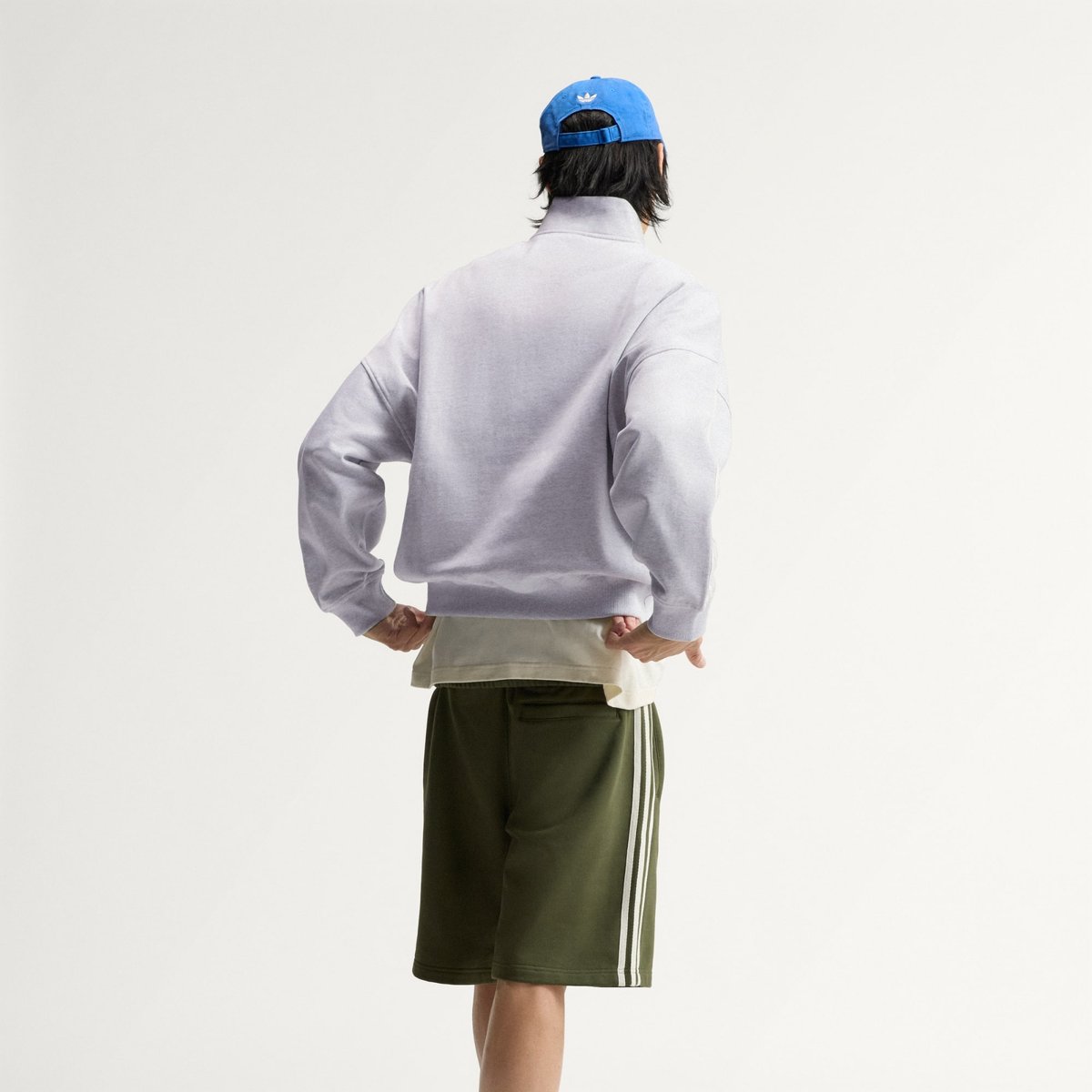 Sweat-Shirt Demi-Zip 3 Bandes Adisignature Firebird light grey heather / off white, adidas Originals