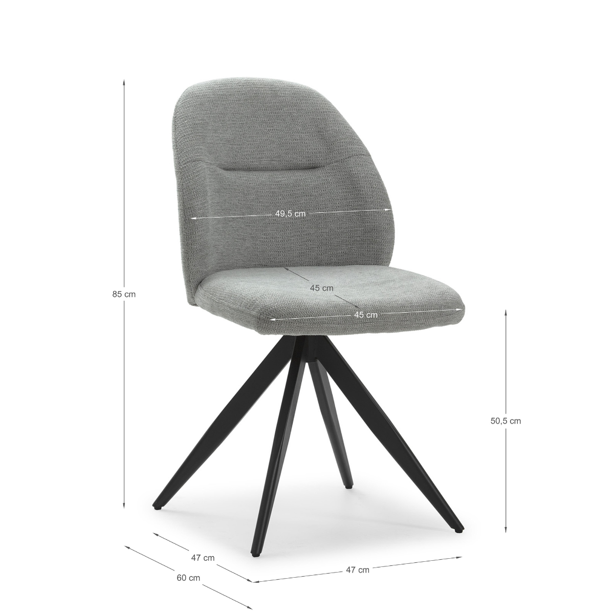 Lot de 2 chaises pivotantes en tissu avec pieds en métal noir L47 cm - TAMARA gris clair, CALICOSY