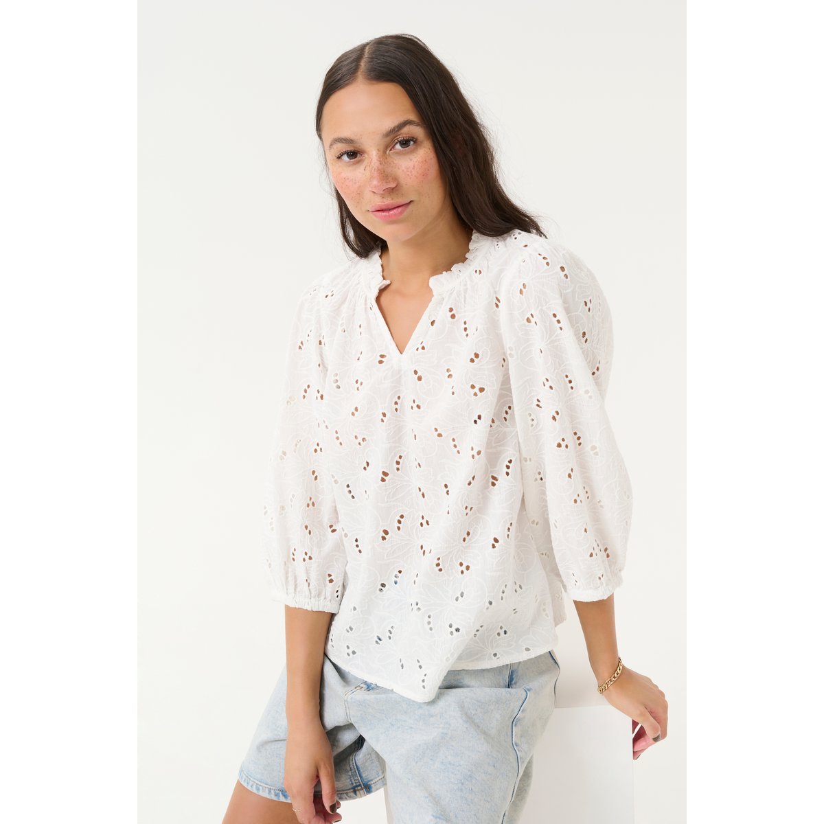 Blouse with long sleeve blanc chalk, KAFFE