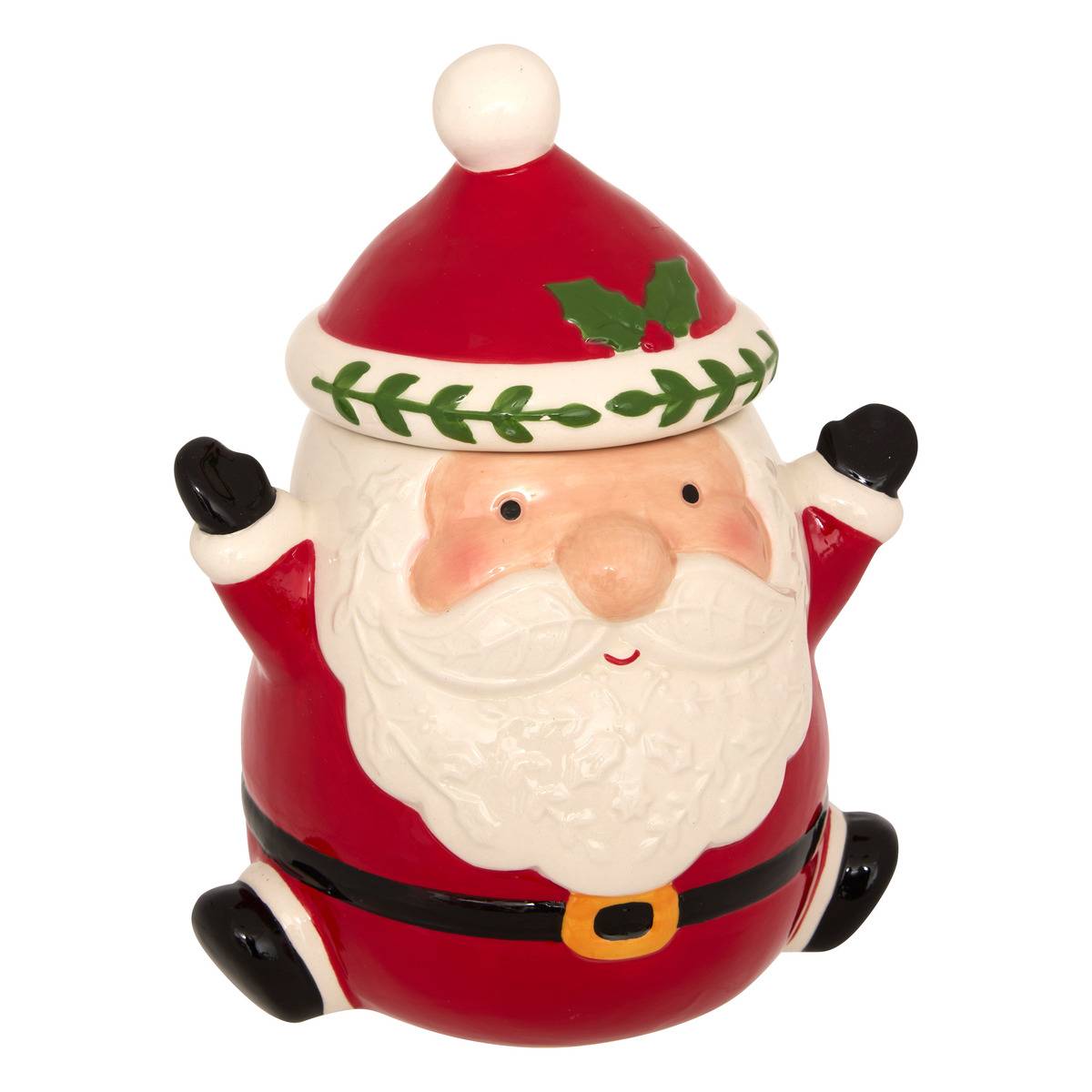 Pot à biscuits père Noël H23,5 cm céramique rouge, ATMOSPHERA