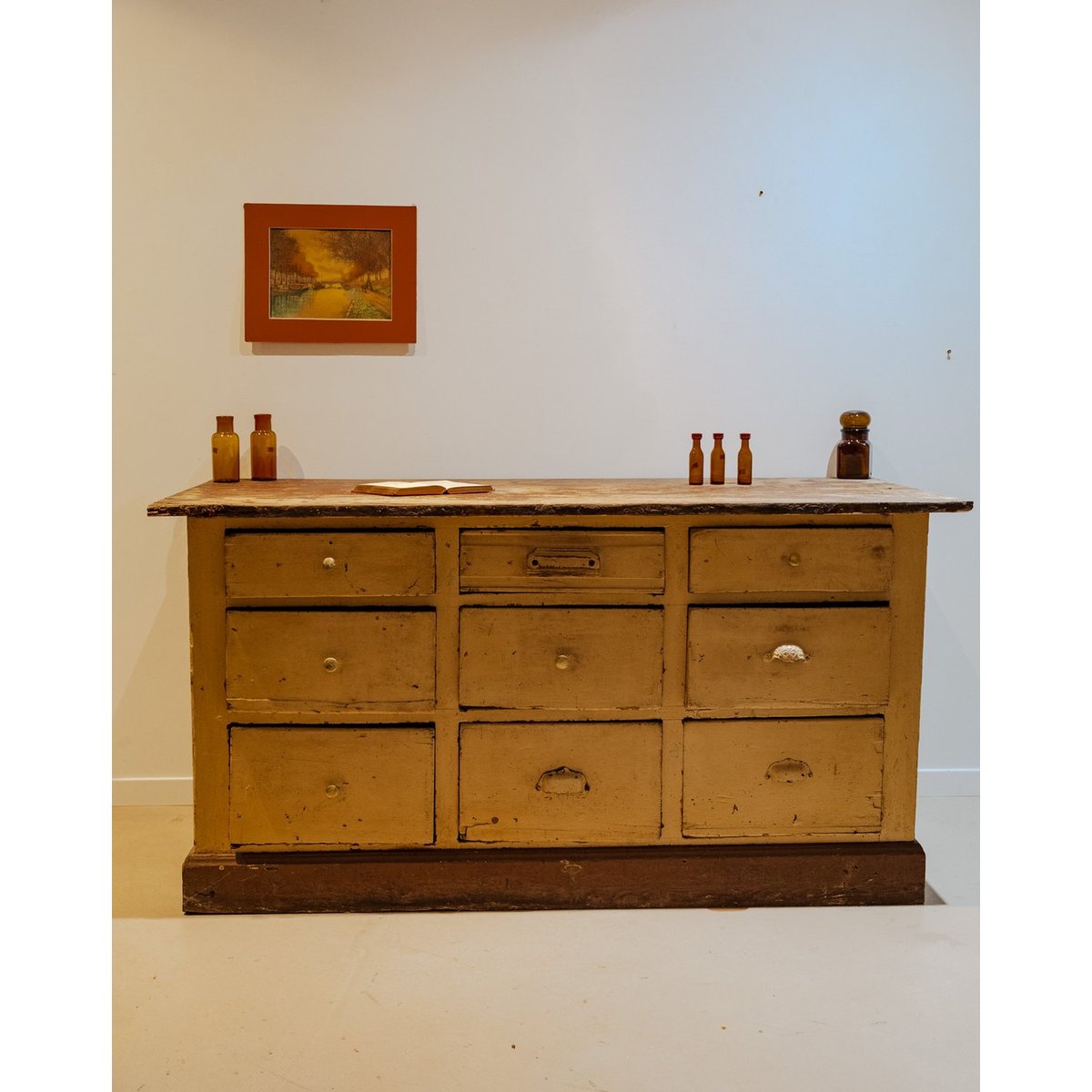 Meuble de métier en bois beige Fernand N°339 - Bon état bois foncé, DEBONGOUT
