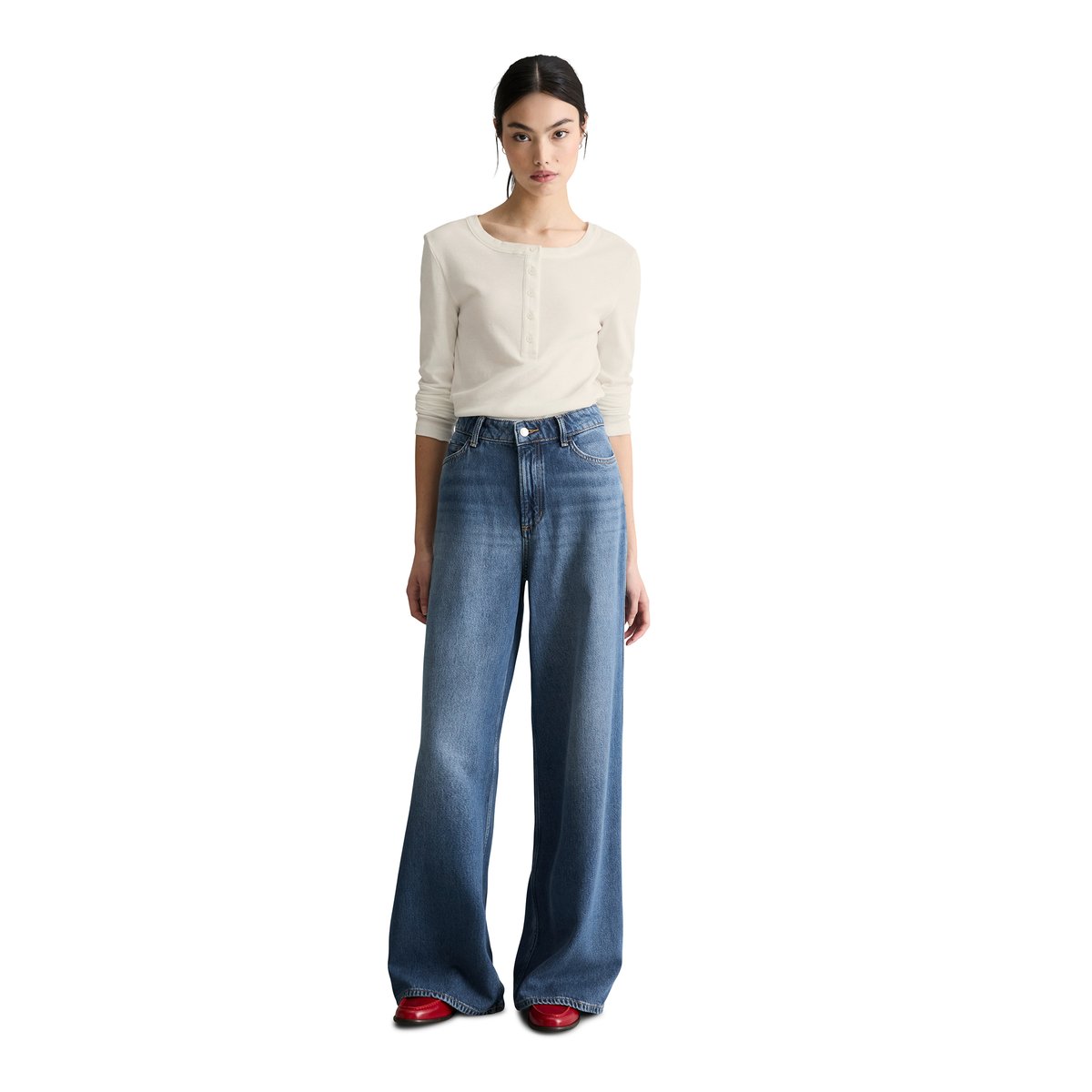 Jeans modèle Anjo large en mélange fluide de lyocell bleu moyen, MARC O’POLO DENIM