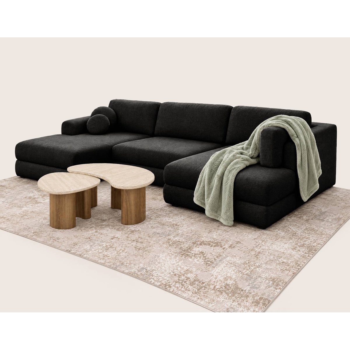 Canapé panoramique en U 7 places convertible avec, APRIL noir, BEST MOBILIER
