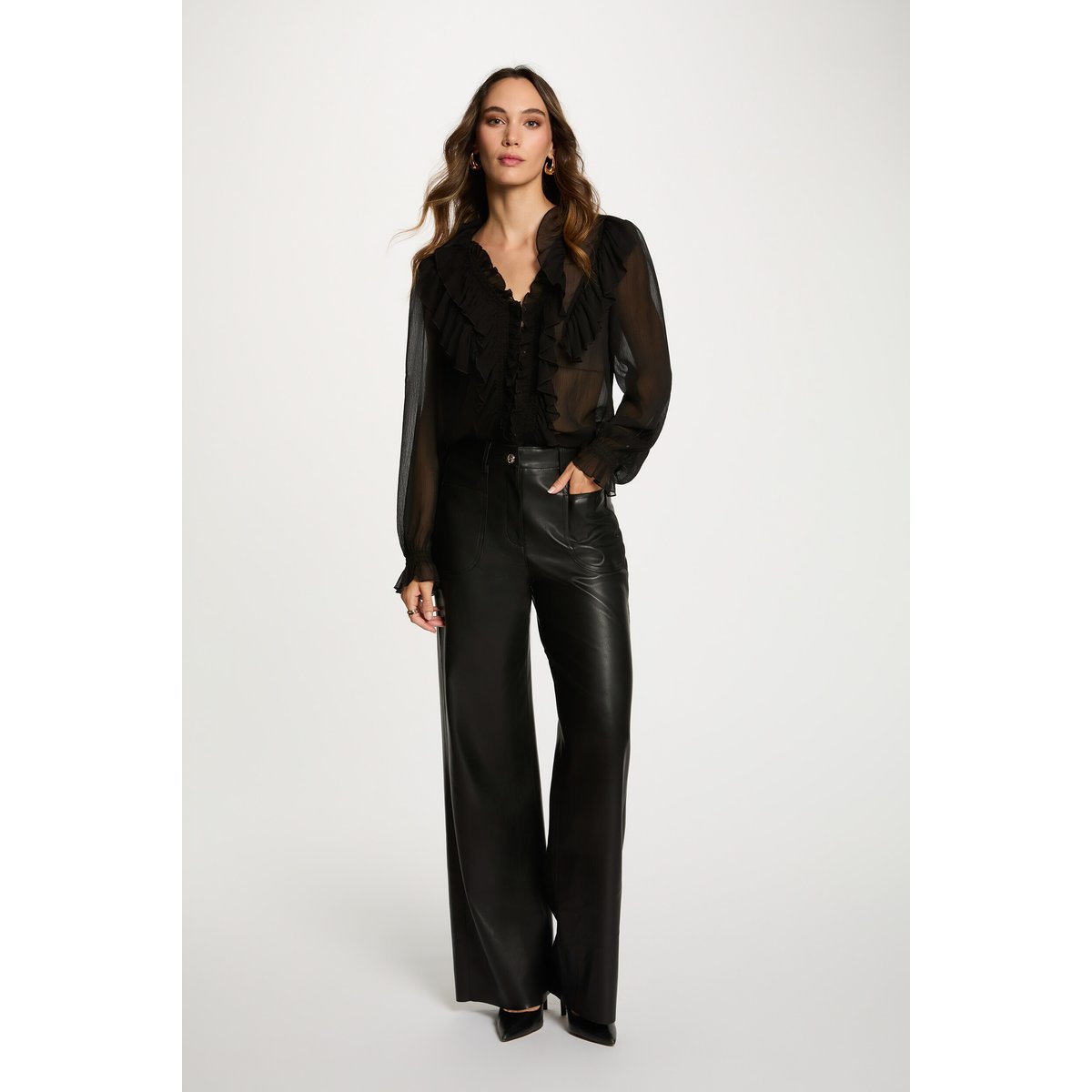 Chemise fluide col v noir, MORGAN
