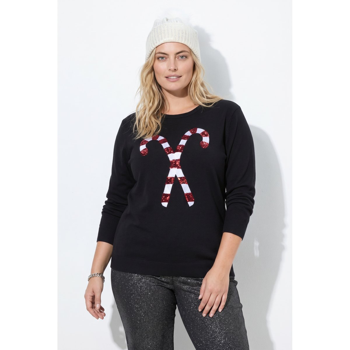 Pull de Noël, motif sucres d'orge noir, ULLA POPKEN
