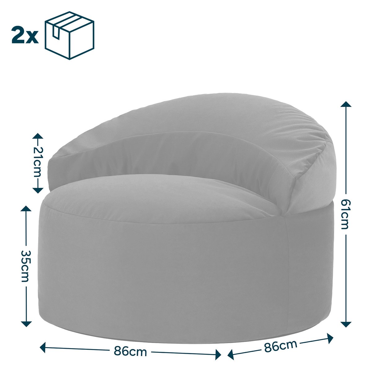 Pouf fauteuil d’appoint décoratif en velours mat Oeko-Tex® - ORB bleu marine, ICON