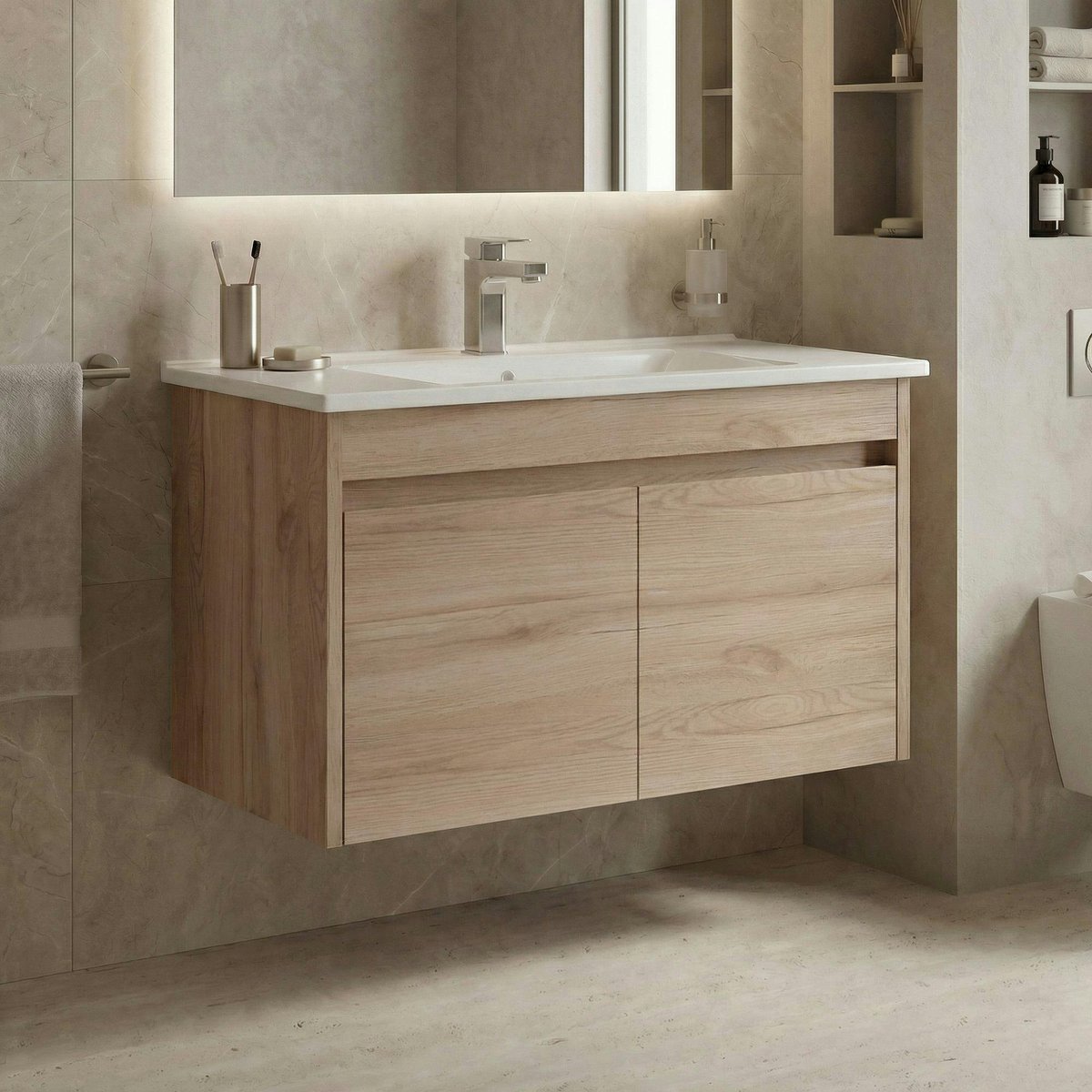 Meuble vasque suspendu 85 cm 2 portes MOANA bois clair, PIER IMPORT
