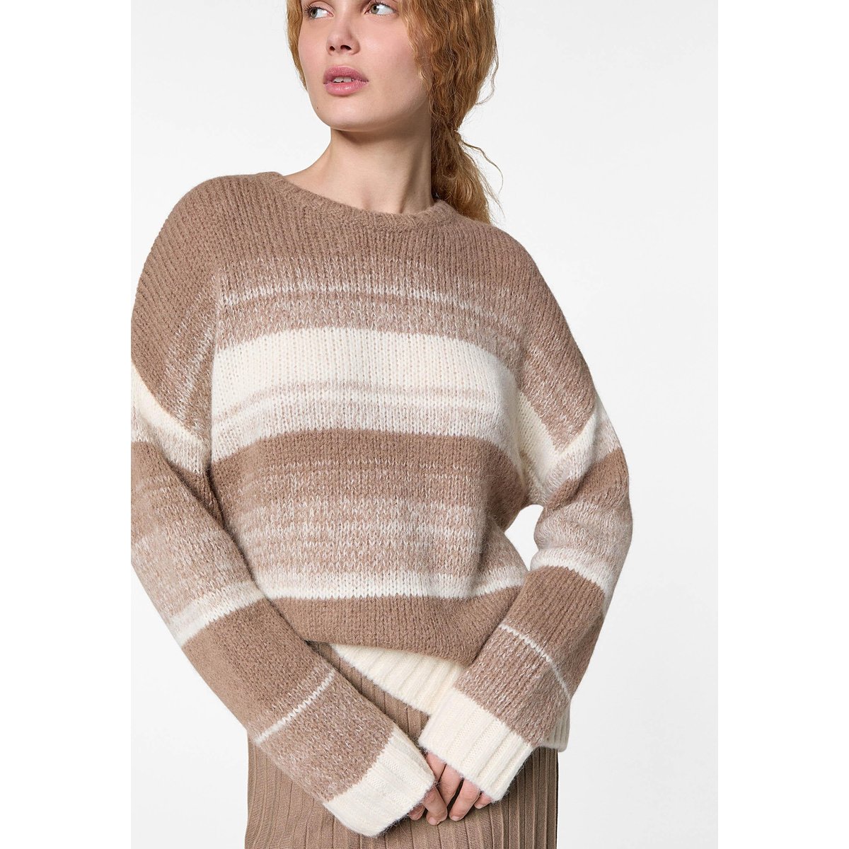 Pull oversize rayé en alpaga marron taupe, RODIER